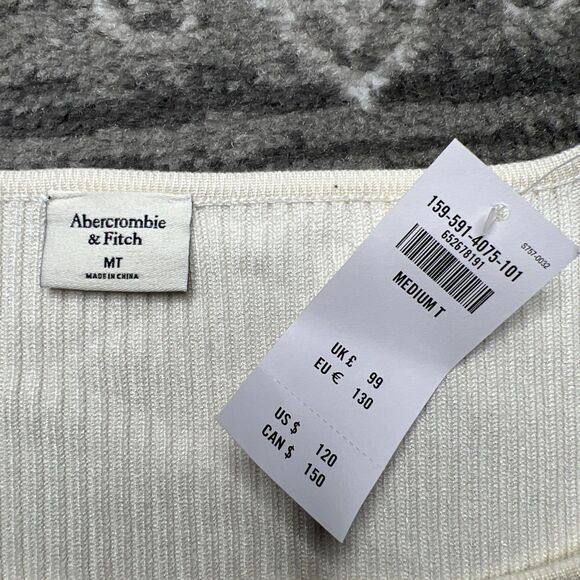 Abercrombie & Fitch NWT Ivory Slim Bar Ribbed Cardigan Size MT Medium Tall - Picture 9 of 9